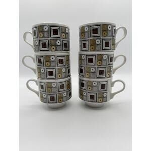 Vintage Ironstone Broadhurst cups Mugs set of 6. Kathy Winkle Rushtone MCM